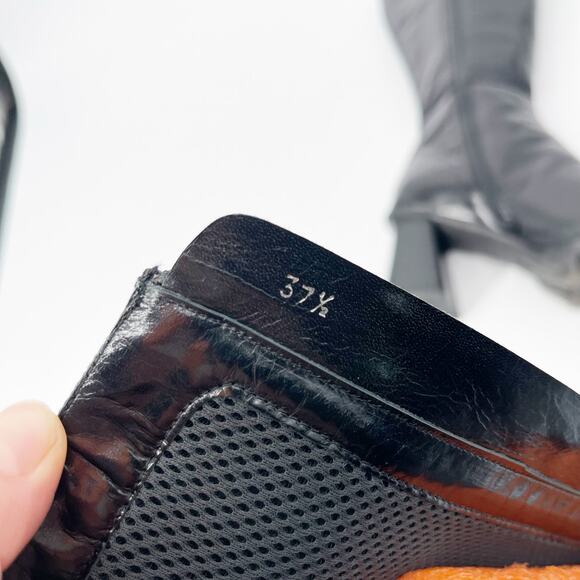 Vintage Miu Miu Black Leather Bubble Sole Square Toe Block Heel Boots IT 37.5 - Picture 13 of 15